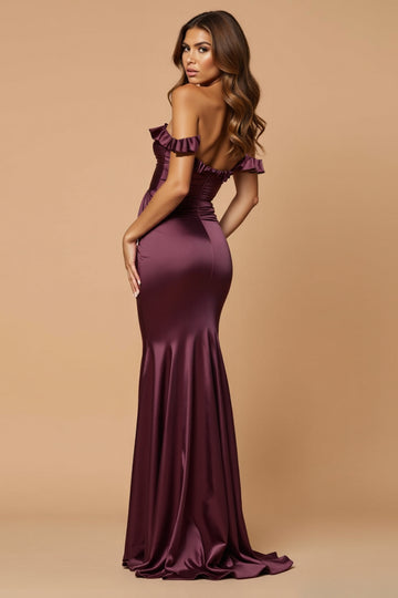 Off The Shoulder Mermaid Long Purple Prom Dress With Slit
